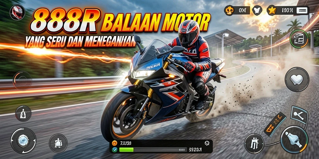 Gameplay seru dari 888R dengan aksi balapan motor yang mendebarkan.