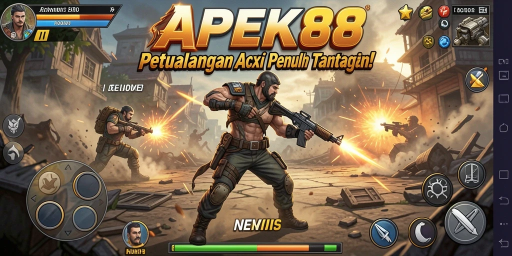 Gambaran aksi intens dari gameplay APEK88 saat pertarungan berlangsung.