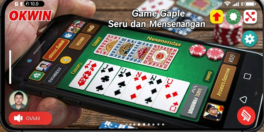 Tampilan gameplay seru dari OKWIN dengan kartu Gaple yang menarik.