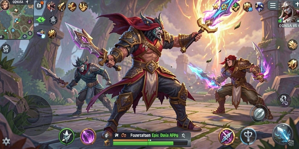 Tampilan bertarung dinamis dalam gameplay QQNUSA yang epik.
