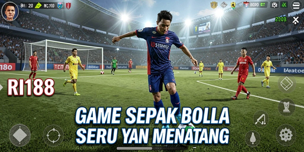 Tampilan aksi seru dari permainan sepak bola di RI188.